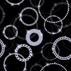 Glowing silver chain circles on black background N2