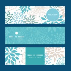 Vector blue and gray plants horizontal banners set pattern background N2