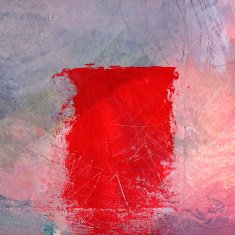 red oil paint on mixed media canvas