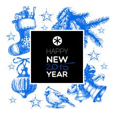 Christmas background with hand drawn illustration Happy New Yea