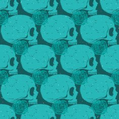 Turquoise skull grunge seamless pattern