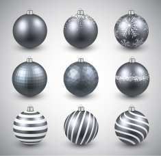 Set of realistic silver christmas balls