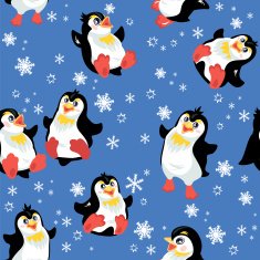 Seamless pattern with funny penguins and snowflakes N2