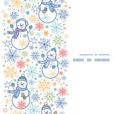 Vector cute snowmen vertical frame seamless pattern background