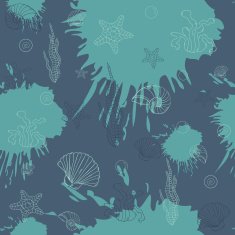 Marine algae seamless pattern blue