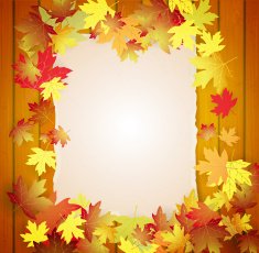 Autumn background with leaves wood boards and cardboard banner