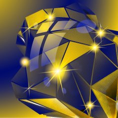 Plastic pixilated backdrop with glossy 3d cybernetic model N5