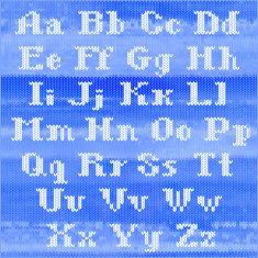 Knitted vector alphabet white bold serif letters