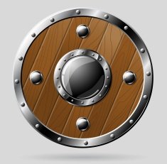Round wooden shield isolated on white