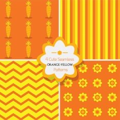 Set of 4 cute seamless orange and yellow patterns