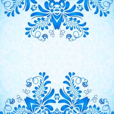 Blue greeting card template with floral pattern in gzhel style N2