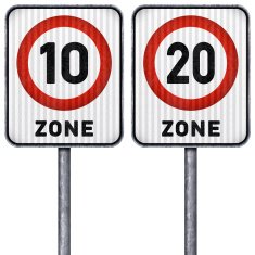 Two rectangular speed limit zone 10 and 20 road signs