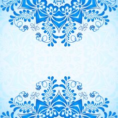 Blue greeting card template with floral pattern in gzhel style N4