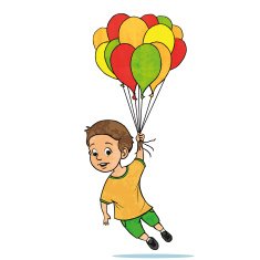 Young boy flying with balloons Cartoon vector illustration N2
