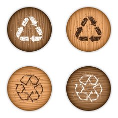 Grungy recycling symbols on wood grain icons