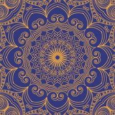 Ornamental blue-yellow round background N2