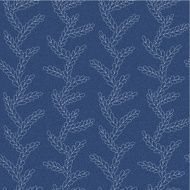 Embroidery with white stitch branches on dark blue jeans background