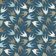 Seamless pattern with ornamental swallows