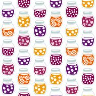 Funny illustration with the colorful jam jars Seamless vector pattern