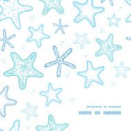 Starfish blue line art frame corner pattern background N2