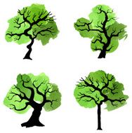 abstract green trees with splashes of color