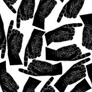 Finger pointing hands seamless pattern black and white vector N2