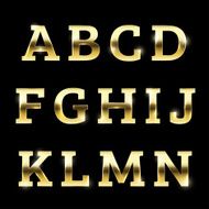 Gold glittering metal alphabet set A to N uppercase N2