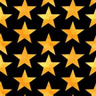 Watercolor seamless pattern with golden stars on black background