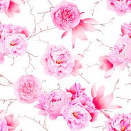 Delicate peonies and camellia floral seamless vector print N2
