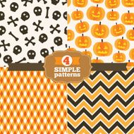 Set of Halloween seamless patterns (pumpkins skull chevron and gingham)