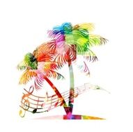 Colorful music background with palm tree