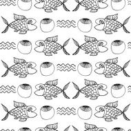 Seamless black and white pattern with decorative fish N2