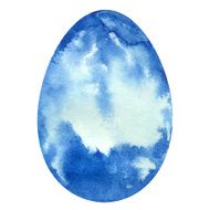 Watercolor blue Easter egg closeup with splash