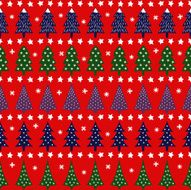Seamless retro Christmas pattern - varied Xmas trees stars snowflakes N2
