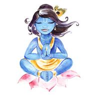 Indian God Krishna Watercolor illustration N2