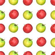 Watercolor seamless pattern with apples on a white background