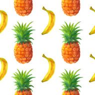Watercolor seamless pattern with pineapples and bananas N2