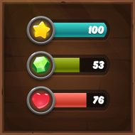 Game Resources Icons with Progress Bars on wooden background N2
