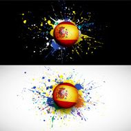 spain flag with soccer ball dash on colorful background N2