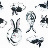 Rabbits seamless pattern in watercolor N6