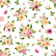 Seamless pattern with pink orange and white flowers Vector illustration