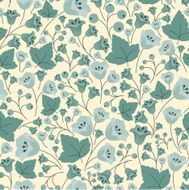 Bellflowers berries and leaves seamless pattern