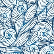 Blue doodle hair waves seamless pattern N2
