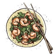 Seafood Prawn salad Vector illustration