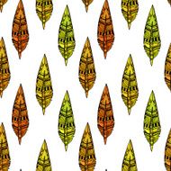 White seamless texture with yellow ornaments from bird feathers N2