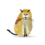 Funny cat Watercolor sketch for your design N4