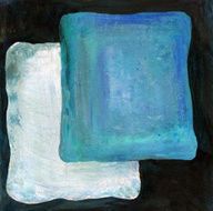 Acrylic painted blue and white frames on dark background