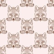 Sketch fox with a beard and moustache seamless pattern