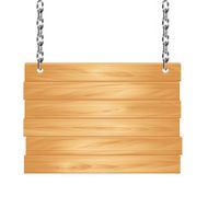 Wooden sign on chain vector illustration