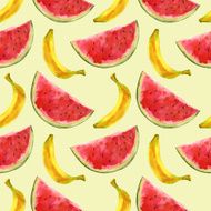 Watercolor seamless pattern with watermelons and bananas N2
